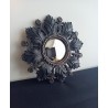 Miroir convexe fleur baroque noir et or