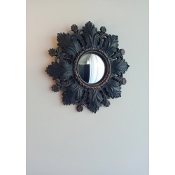 Miroir convexe fleur baroque noir et or