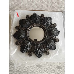 Miroir convexe fleur baroque noir et or