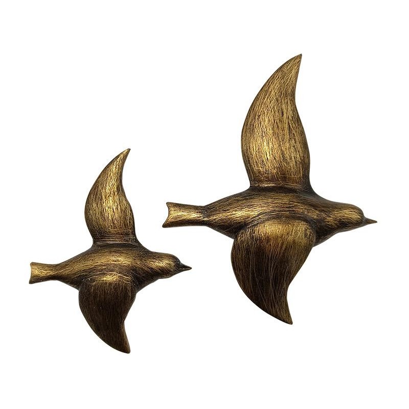 Lot de 2 oiseaux en vol teinte bronze effet usé