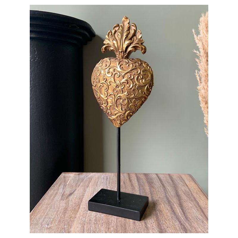 Statue ex voto coeur baroque sur tige 33cm