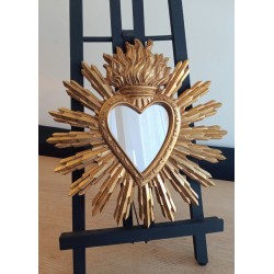 Miroir ex voto coeur doré