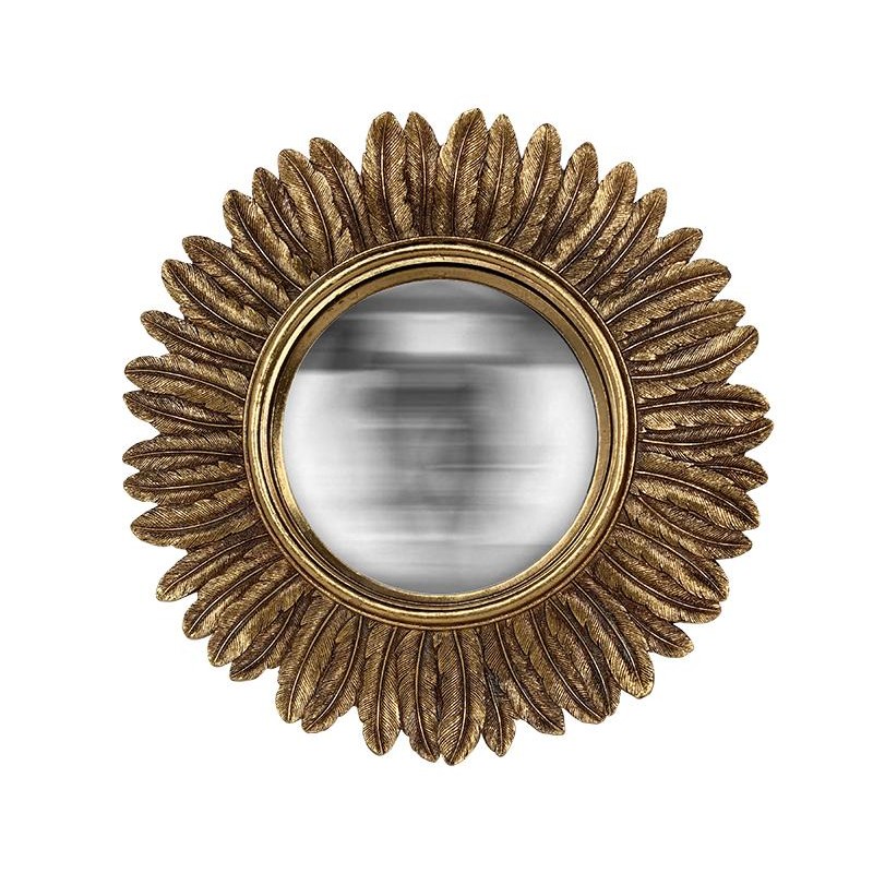 Miroir de sorcière plumes incurvées or vieilli ø33 (Taille L)